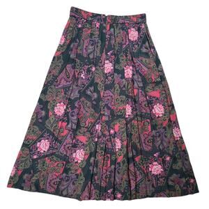 Vintage SZ 12 Paisley A-Line Maxi Skirt Pockets Dark Academia Secretary Pleated